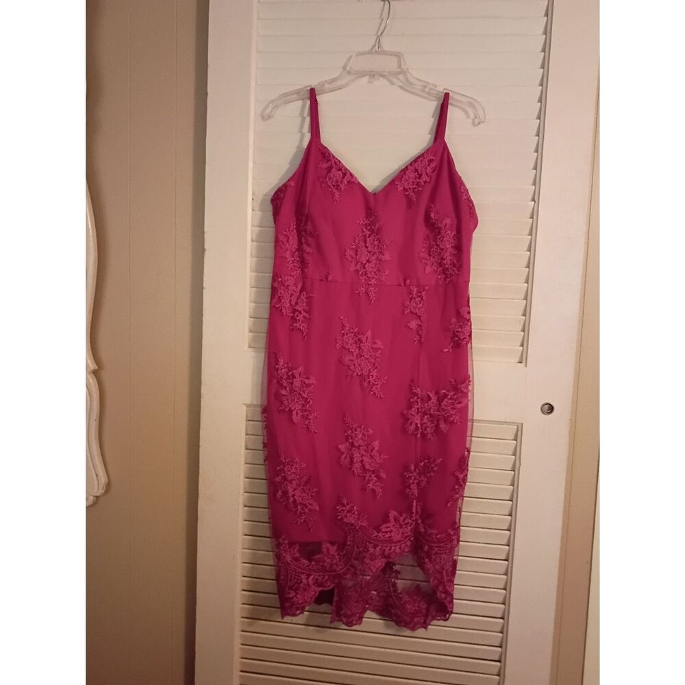 Guess Hot Pink Lace Midi Dress - Picture 2 of 8